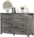 6 Drawer Dresser for Bedroom, Farmhouse Wood Chest of Drawers, Wide TV Stand Closet Storage Furniture with Metal Handle, Modern Clothes Organizer for Hallway, Living Room, Entryway, Grey