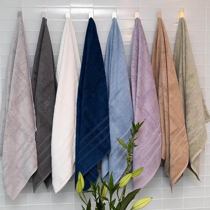 Mosobam Luxury Turkish 12pc Towel Set 30X58 16X30 13X13 Light Grey (Gray) 700 GSM Bamboo Viscose & Aegean Turkish Combed Cotton