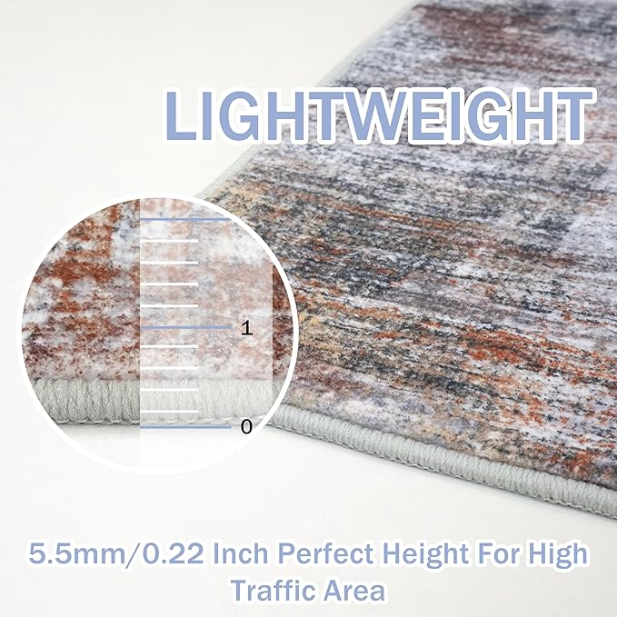 IOHOUZE Abstract Runner Rug 3x18 Ft Washable Runners for Hallways, Non Slip Kitchen Runner Printed Faux Wool Entryway Runner Indoor, Modern Abstract Floor Carpet for Hall Stair, Orange Grey