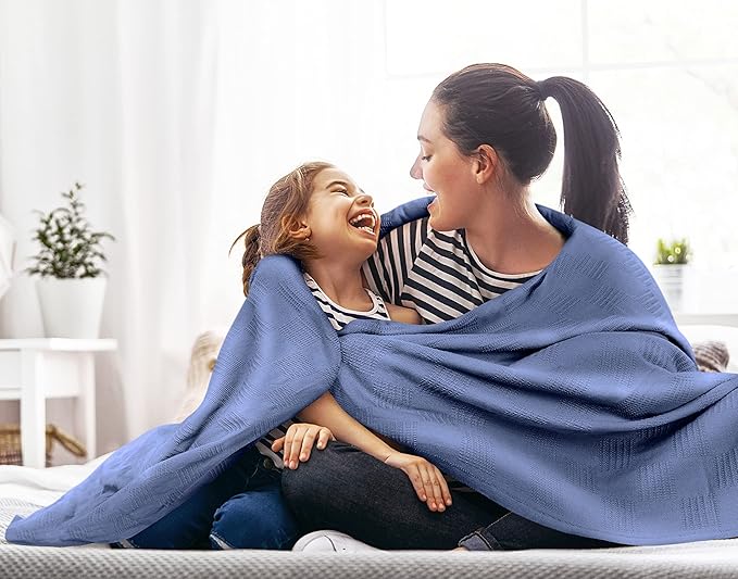 Utopia Bedding Wedgewood 100% Cotton Blanket [King Size - 90x108 Inch] 350GSM Lightweight, Soft and Breathable Thermal Blanket for All Seasons