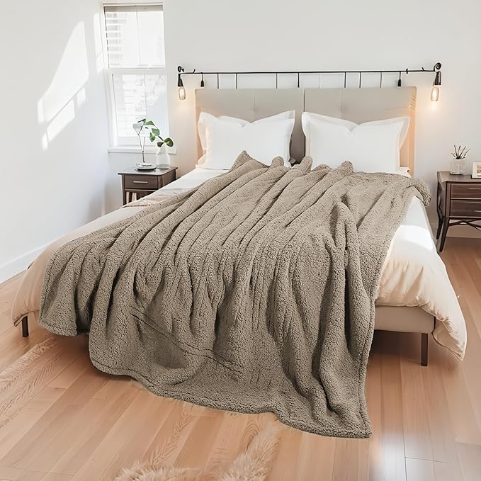 Electric Heated Blanket 6 Heating Settings & 10H Auto Off Full 72×84 Double Sided Plush Sherpa Ultra-Soft Warm Thick, Machine Washable, Fast Heating, Home Office Light Brown