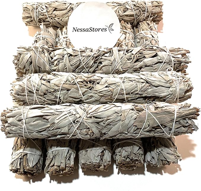 NessaStores 5 pcs California White Sage Extra Large Smudge Sticks, 9-Inch Hand Tied, All Natural, Ethically Sourced for Home Cleansing, Stress Relief, & Clearing Negative Energy JC-139