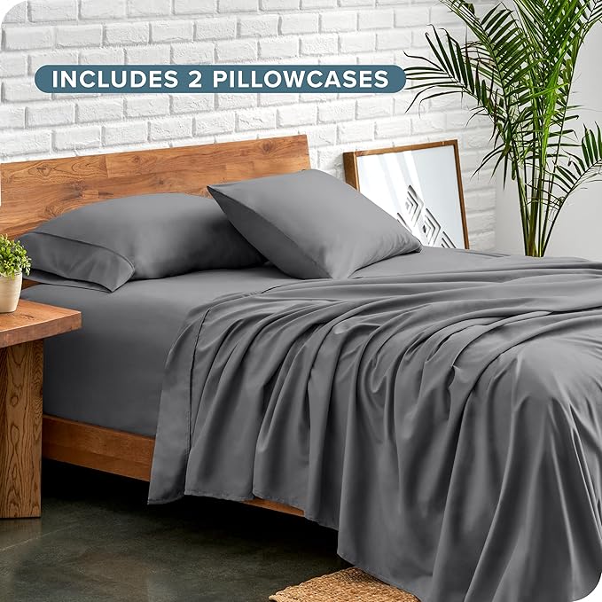 Bare Home Hotel Luxury Twin Sheet Set, Extra Soft - 4 Piece Set - Deep Pockets - Easy Fit - Cooling & Breathable - Wrinkle, Fade, Stain Resistant - Includes 2 Pillowcases (Twin, Grey)