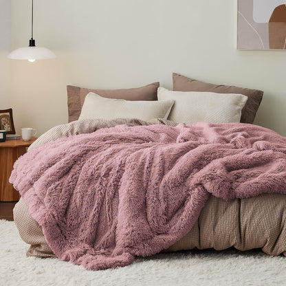 Bedsure GentleSoft Fuzzy Sherpa Faux Fur Twin Blanket Dusty Pink Cozy Gifts for Women Men, Soft Fleece Plush Warm Minky Thick Blanket Twin Size for Bed, Room Dorm Essentials Pink Decor Gifts, 60x80