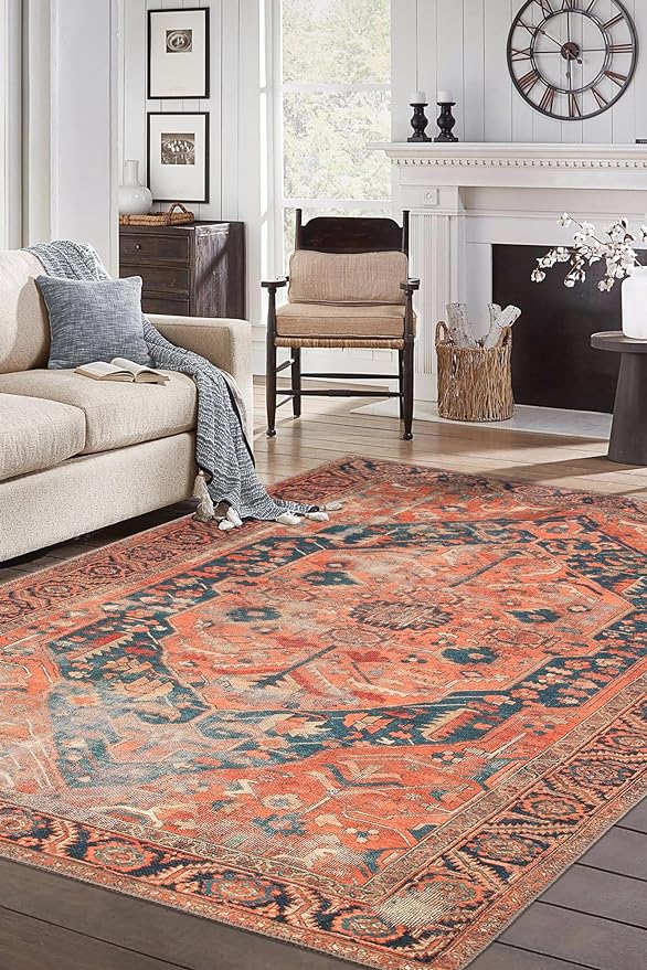 Keen Home Design 4x6 Rug - Machine Washable Area Rug with Non-Slip Backing, Ideal for Living Room, Dining Room, Bedroom - Vintage, Easy Clean, Durable, Low Pile Rug - (4' x 6')