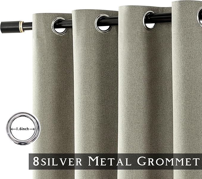 ChrisDowa 100% Blackout Sand Solid Curtains 108 Inches Long 2 Panels for Bedroom Living Room,Farmhouse Room Darkening Thermal Insulated Soundproof Grommet Top Window Treatment Drapes,52x108