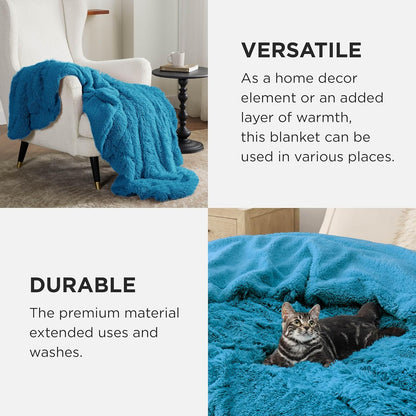 Bedsure GentleSoft Fuzzy Sherpa Faux Fur Twin Blanket Bright Blue Cozy Gifts for Women Men, Soft Fleece Plush Warm Minky Thick Blanket Twin Size for Bed, Blue Room Decor Dorm Essentials Gifts, 60x80