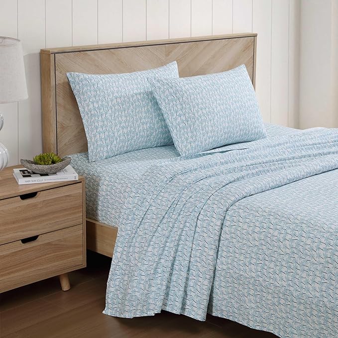 Tommy Bahama - King Sheet Set, Super Soft Cotton Percale Bedding with Matching Shams, Tropical Bedding Set, Oeko-Tex Certified (Palmtastic Blue, King)