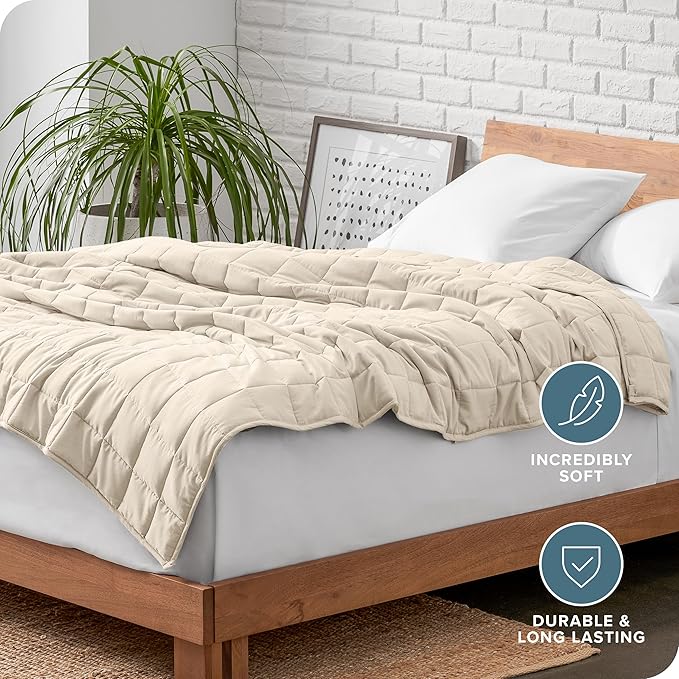 Bare Home Weighted Blanket Queen Size 22lb (60" x 80") for Adults - All-Natural 100% Cotton - Premium Heavy Blanket Nontoxic Glass Beads (Sand, 60"x80")