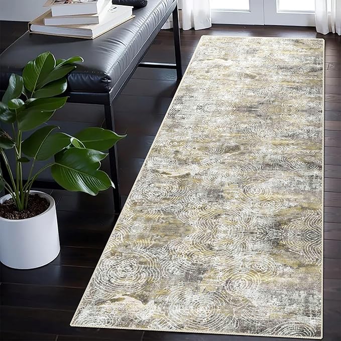 Runner Rug 2'x7' Abstract Washable Non-Slip Runners for Hallways Kitchen Entryway Laundry Room Modern Carpet Hallway Runner Mustard