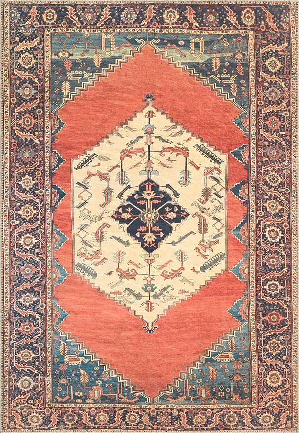 Keen Home Design 9x12 Rug - Machine Washable Area Rug with Non-Slip Backing, Ideal for Living Room, Dining Room, Bedroom - Vintage, Easy Clean, Durable, Low Pile Rug - (9' x 12')