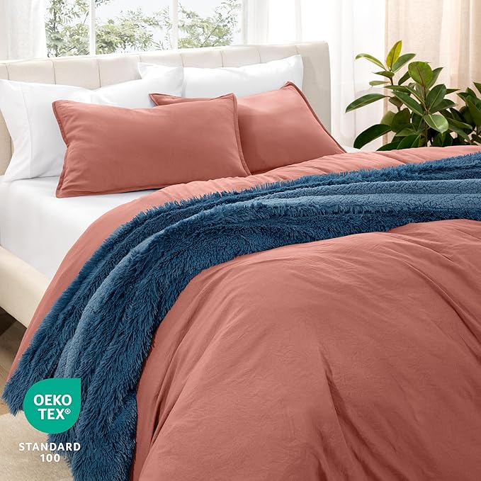 Bare Home Microfiber Duvet Cover Set - Ultra Soft Washed Microfiber - Twin/Twin Extra Long - Linen-Like Look - Easy Care - Breathable Fabric - Our Softest Duvet Cover Set (Twin/Twin XL, Dusty Rose)