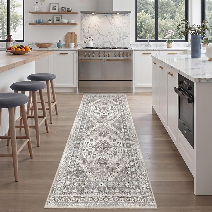 zesthome 2x6 Runner Rug for Hallways, Machine Washable Rug, Non Slip Vintage Low Pile Runners, Stain Resistant Runners for Entryway, Kitchen, Bathroom, Laundry Room, Corridor