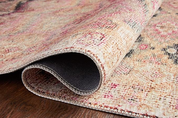 Loloi Layla Collection LAY-17 Pink/Lagoon 3'-6" x 5'-6" .13" Thick Accent Rug, Soft, Durable, Vintage Inspired, Distressed, Low Pile, Non-Shedding, Easy Clean, Printed, Living Room Rug