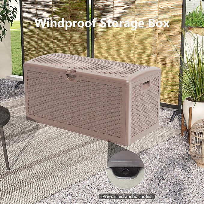 90 Gallon Pro Outdoor Storage Box Waterproof Lockable Resin Deck Box Large, Patio Storage Bin for Pool Accessories Cushion Furniture, Garden Tools, UV-Resistant Outside Delivery Brown