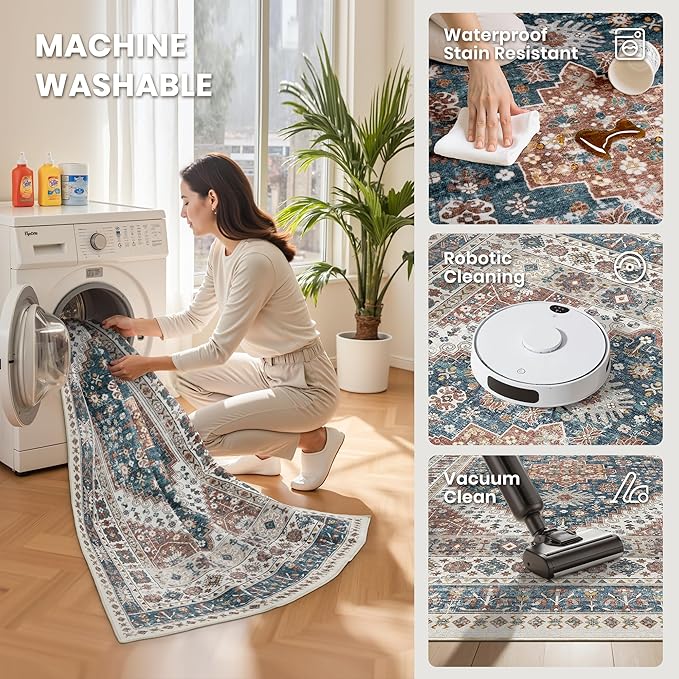 zesthome 9x12 Area Rugs,Stain Resistant Washable Rug,Ultra-Thin Rugs for Living Room,Bedroom,Non-Slip Backing Home Decor Large Area Rug (Navy Blue/Red,9'x12')