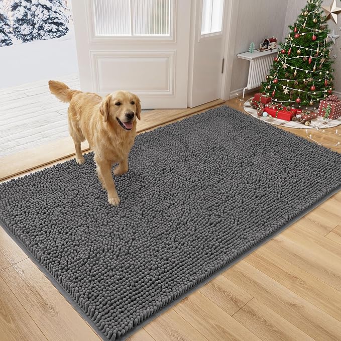 Amyracel Dirt Trapping Door Mat, 36" x 48" Large Absorbent Dog Door Mat for Muddy Paws, Quick Dry Non Slip Chenille Mud Mat for Dogs, Machine Washable Entry Indoor Entryway Rug for Inside Floor