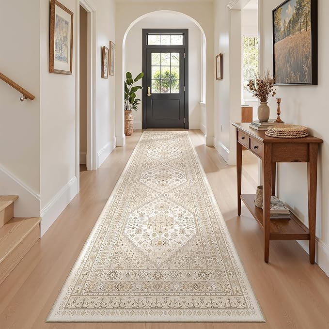 zesthome Washable Runner Rug 2.5x10 - Stain Resistant Entryway Rug,Ultra-Thin Kitchen Rugs, Anti Slip Backing Runner Rugs for Entrance Laundry Room Indoor Hallway (Cream/Beige,2.5'x10')