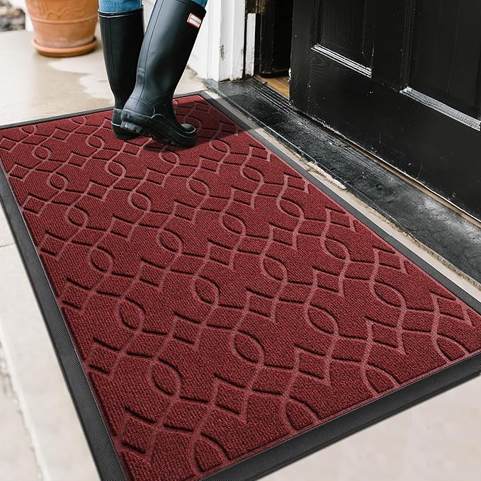 Yimobra Large Door Mat 47x32, All-Season Waterproof Doormat Outdoor Entrance, Heavy Duty Non-Slip Outside Door Mat for Garage Patio Proch Entryway Indoor, Easy Clean, Red