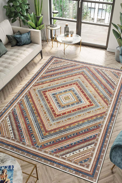 Keen Home Design 6x9 Rug - Machine Washable Area Rug with Non-Slip Backing, Ideal for Living Room, Dining Room, Bedroom - Vintage, Easy Clean, Durable, Low Pile Rug - (6' x 9')