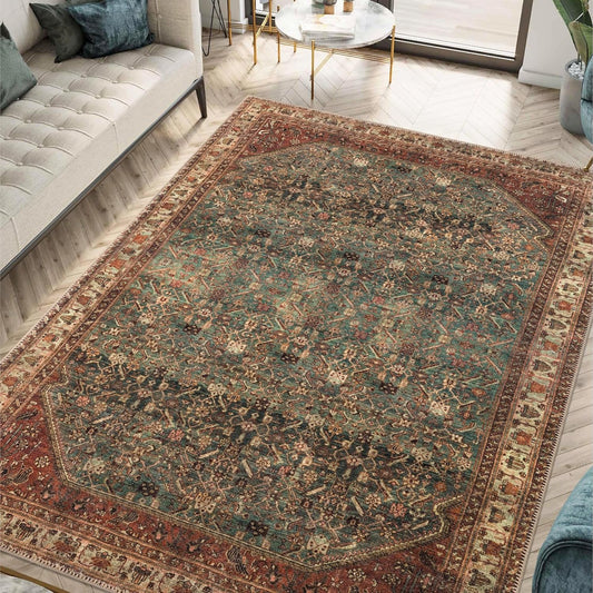 Keen Home Design 4x6 Rug - Machine Washable Area Rug with Non-Slip Backing, Ideal for Living Room, Dining Room, Bedroom - Vintage, Easy Clean, Durable, Low Pile Rug - (4' x 6')