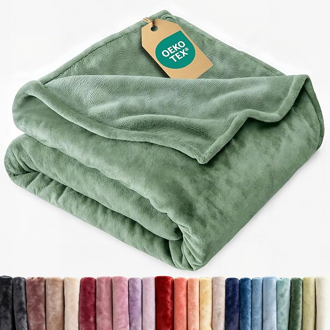 Ultra Soft Fleece Blanket Throw Size - Flannel Fleece Luxury Throw Blanket - Lightweight for Couch Bed Chair - Thick, Warm and Breathable - All Season Cozy Anti-Static Microplush Bedding, Sage Green