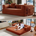 78.8" Convertible Futon Sofa Bed,Corduroy Futon Couch with Storage Pocket,Folding Pull Out Sofa,No Assembly Boneless Couch for Living Room,Orange