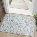 jinchan Lima 2x3 Washable Rug for Entryway - Vintage Floral Ultra-Thin Low Pile Soft Small Non Slip Distressed Indoor Door mat Accent Area Rug for Entrance Kitchen Bathroom Bedroom (2x3ft, Blue)