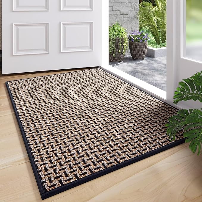 Door Mat 17"x30", Dirt Resistant and Absorbent, Non-Slip Rubber Backing Floor Mats, Easy Clean Low-Profile Doormat for Entryway, Front Door, Inside Entrance, Black