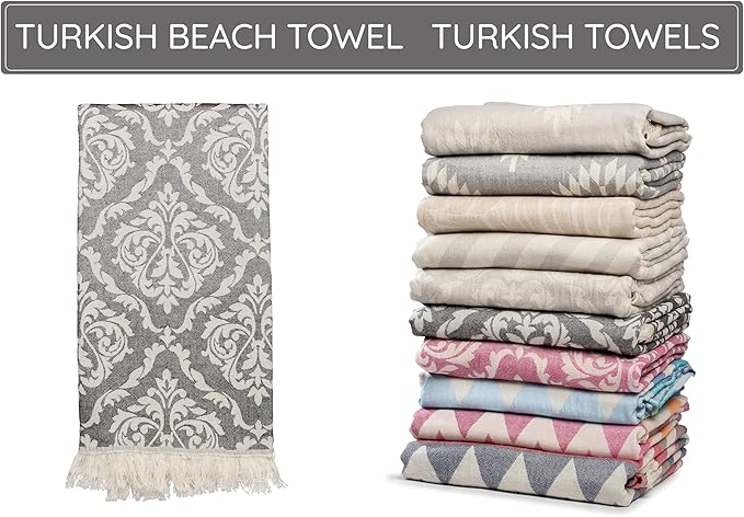 Premium Turkish Beach Towel – 35"x67" – 100% Cotton – Quick Dry Towel & Sand Free – Renaissance Black – Ideal for Travel & Pool