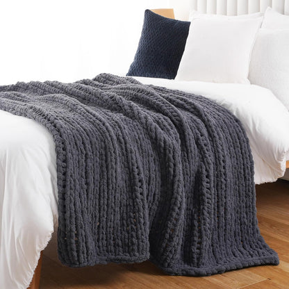 Battilo Chunky Knit Throw Blanket, Soft and Thick Chenille Throw Blanket, 50"x60" Handmade Cable Knit Crochet Blanket, Large Rope Knot Throw Blankets for Couch Sofa Bed Home Decor, Grey