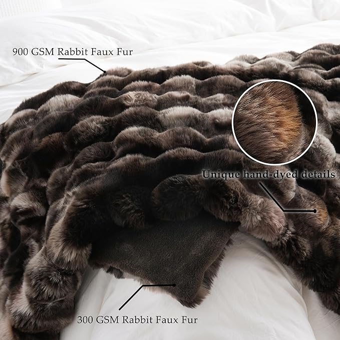 BENVWE Fluffy Faux Fur Throw Blanket for Couch, Soft Plush Thick Cozy Fuzzy Luxury Minky Bubble Blanket for Home Living Room Decor Gift for Women, Tie-dye Coffee, 60" x 80", 1100GSM