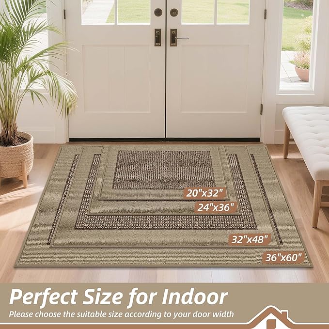 BEQHAUSE Indoor Door Mat 32" x 48", Dirt Trapper Door Mats Non-Slip Entryway Rugs Washable, Resist Dirt Absorbent Welcome Mat, Low Profile Floor Mats for Front Back Door and Entryway, Taupe