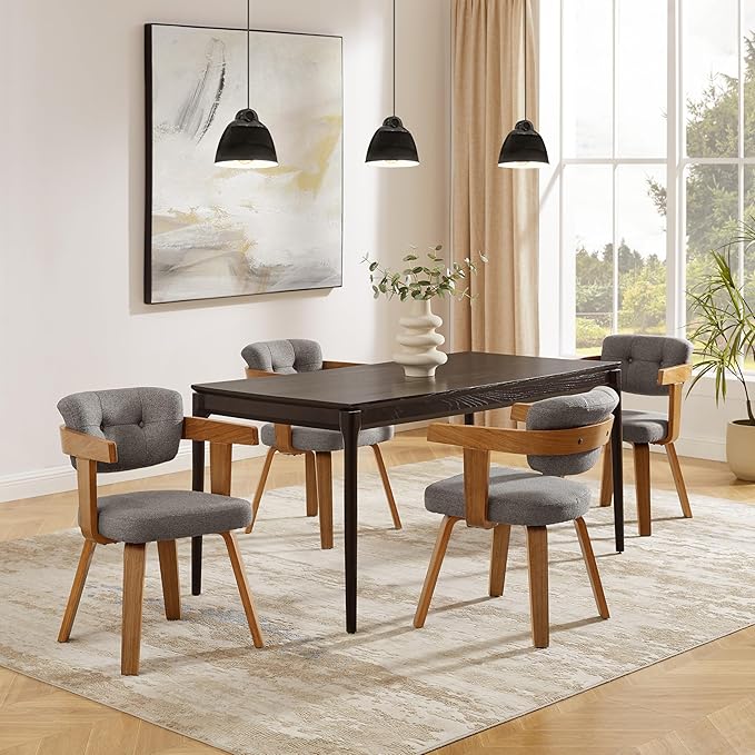 Art Leon Mid Century Modern Dining Chairs - Set of 2 Comfy Fabric Upholstered Dining Chairs, Home Office Chair No Wheels, Accent Arm Chair with Wood Legs for Kitchen Living Room Bedroom, Gray/Walnut