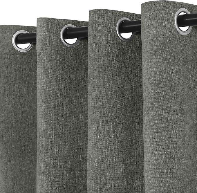 Macochico 100" Wx84 L Rock Grey Full Blackout Curtains for Sliding Door, Thermal Insulated Drapery for Living Room Bedroom Windows Patio Door, Modern Chenille Grommet Curtains with Tieback 1 Panel