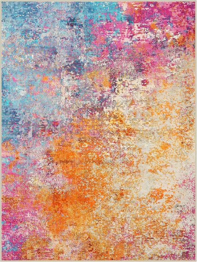 Lahome Modern Abstract Area Rugs 9x12 Living Room Rug Non Slip, Washable Colorful 9x12 Area Rug for Bedroom Girls Nursery, Soft Large Accent Carpet for Dining Room Table Office Home Decor