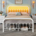 WLIVE Metal Platform Bed Frame, Full Size Bed Frame with Headboard, Bed Frames with LED Lights and Charging Station, 1500LBS Mattress Foundation, Under Bed Storage, No Box Spring Needed, White