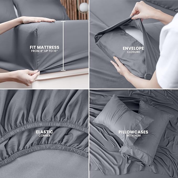 Utopia Bedding California King Sheet Set – 4 Piece Bed Sheets for Cal King Size Bed, Soft and Breathable Microfiber, Includes 1 Fitted Sheet, 1 Flat Sheet and 2 Pillowcases (Grey)