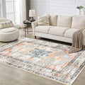 3x5 Rug, Small Area Rug for Living Room, Bedroom, Kitchen, Machine Washable Non-Slip Throw Rug, Vintage Distressed Floral Carpet for Entryway Nursery Dinner Room, Orange