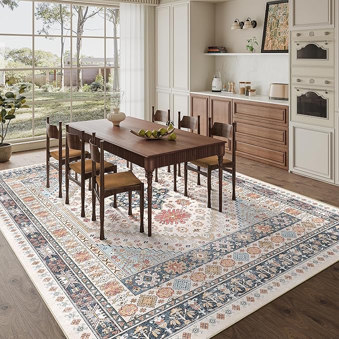 zesthome 8x10 Area Rugs for Living Room,Non-Slip Backing Washable Rugs,Vintage Large Area Rug，Stain Resistant Home Decor Rug (Multi,8'x10')