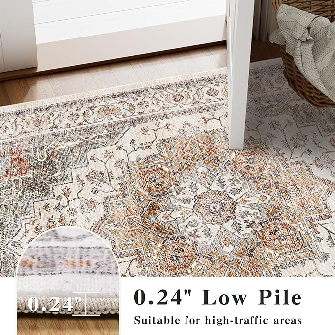 9x12 Large Area Rugs for Living Room Ultra-Soft Washable Rug Vintage Distressed Non-Slip Low Pile Stain Resistant Carpet for Bedroom Dining Room Kitchen Office