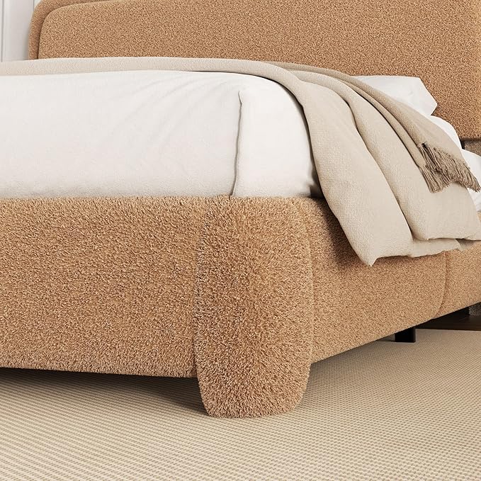 King Size Boucle Platform Bed Frame, Upholstered Cloud with Adjustable Headboard, Anti-Collision Soft Rounded Corners, No Box Spring Required, Easy Assembly, Noise Free