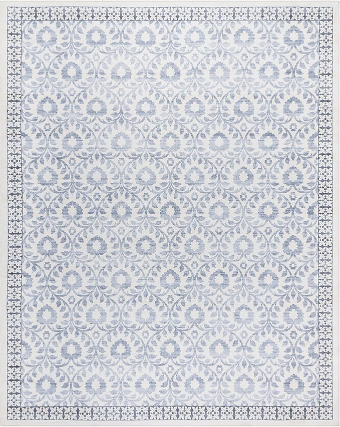 Gertmenian Indoor Boho Area Rug | Home Decor for Entryway, Bedroom, Living Room, Office, Kitchen | Non Slip, Soft, Printed Accent Rugs | Esme, Blue, 8x10 Large, 24562