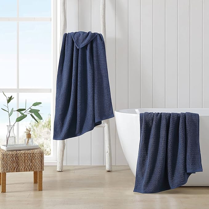 Tommy Bahama - Bath Towels, 100% Soft & Absorbent Cotton with Zero Twist Construction, Medium Weight Bathroom Towels (Northern Pacific Dark Blue, 2 Piece)