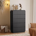 Tall Dresser for Bedroom with 5 Drawers, Fluted Chest of Drawers with Round Curved Corner, Hidden Handles, Modern Wood Storage Organizer for Bedroom, Nursery, Living Room