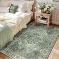 Area Rugs 3'x5' Washable Non-Slip, Floral Vintage Distress Print Pattern Medallion Carpet for Living Room Bedroom Dining Room, Dark Green Gray