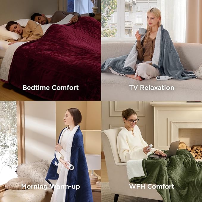 Bedsure Heated Blanket Throw Blanket - Fast Heating Electric Blanket, Soft Flannel Heated Throw with 4 Time Settings, 6 Heating Settings, Warm Gifts for Grandma (50x60 inches, Woodrose)