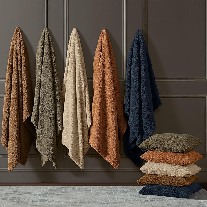 HiEnd Accents Teddy Throw Blanket, 50x60 inch, Cream, Boucle Throw Blanket, Soft Cozy Classic Chic Casual Heavy Blanket, Modern Rustic Plush Comfy Warm Blanket for Bed, Sofa