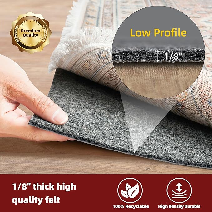 BAGAIL Felt and Natural Rubber Backing Rug Pads 1/8” Thick, 5 x 7 Ft Non Slip Rug Gripper Keep Rugs in Place, Under Area Rug Protective Cushioned Pads, Carpet Runners, Hardwood Floors Protection