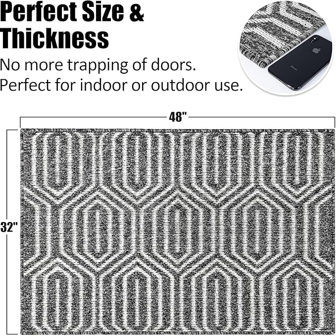 Indoor Doormat 32"x 48", Absorbent Front Back Door Mat Floor Mats, Rubber Backing Non Slip Door Mats Inside Mud Dirt Trapper Entrance Door Rug Carpet, Machine Washable Low Profile-Black Time Cloister